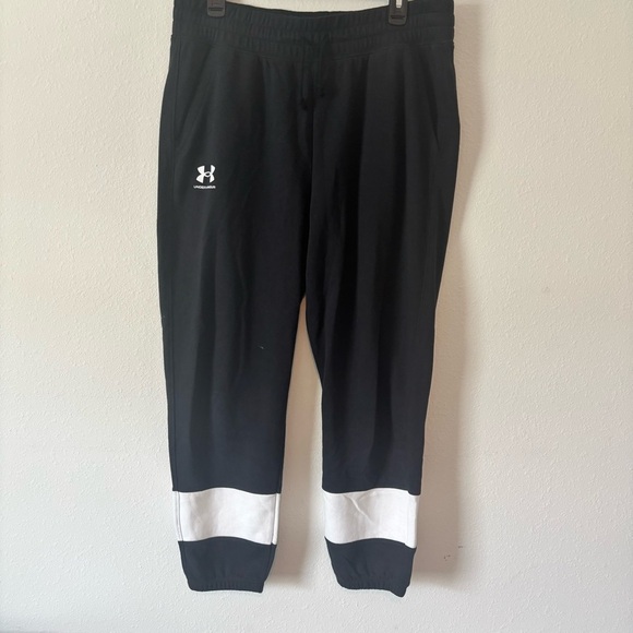 Women’s Under Armour Black Jogger Sweatpants with White Stripe – Size L - Picture 1 of 6